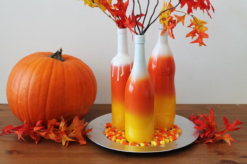 Candy Corn upcycled bottle vases