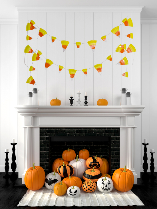 Paper plate candy corn Halloween bunting