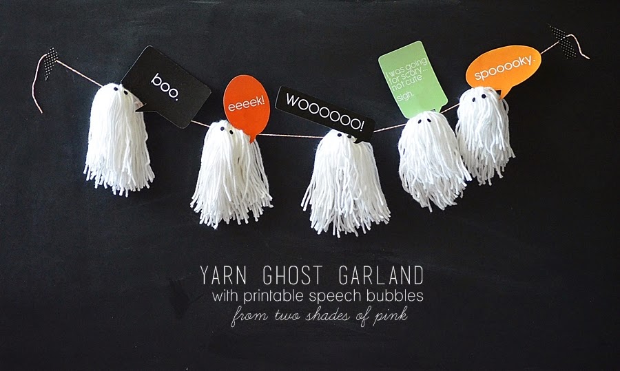 yarn tassel ghost Halloween garland