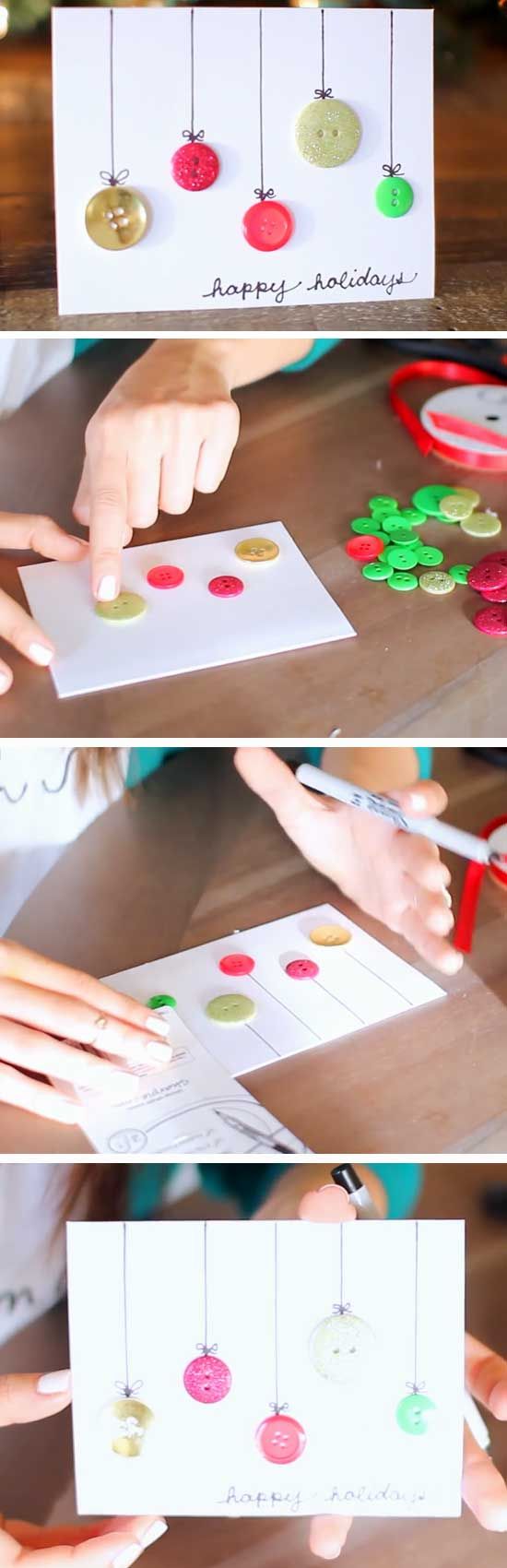 simple button ornament Christmas card video tutorial