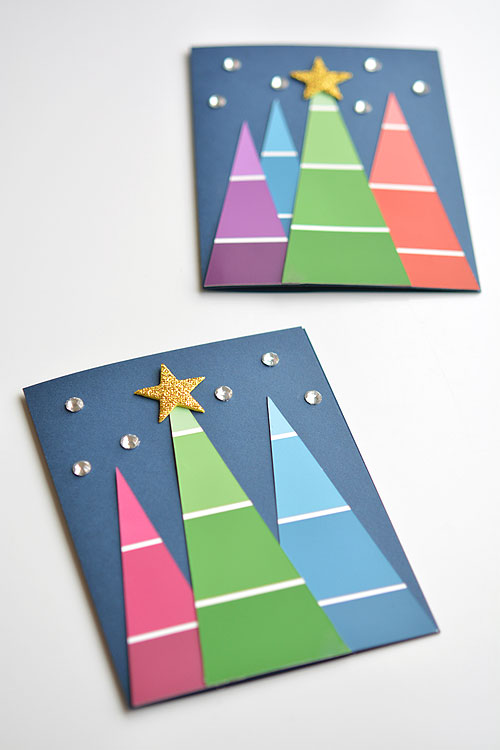 easy paint chip christmas tree Christmas cards