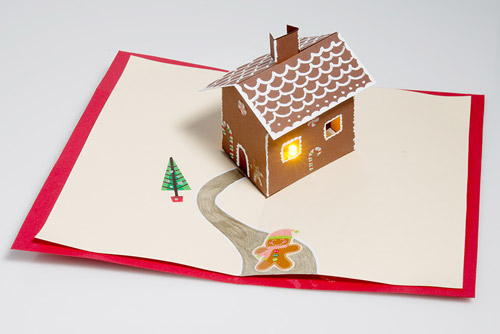 light up LED pop up gingerbread house Christmas card