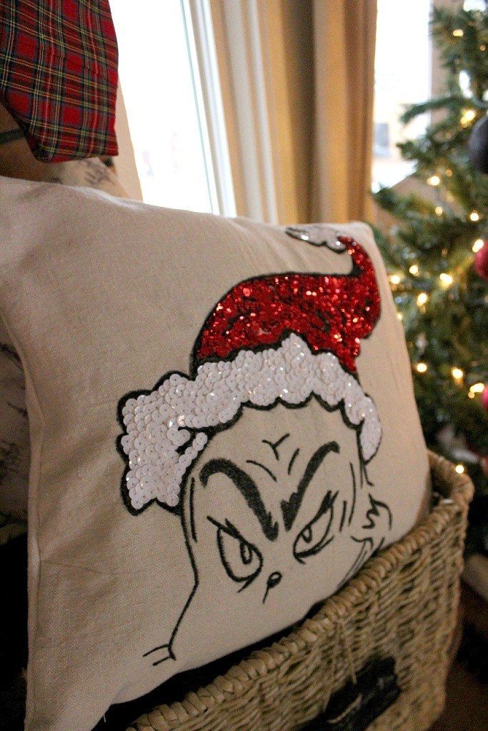 Grinch pottery barn pillow knockoff tutorial