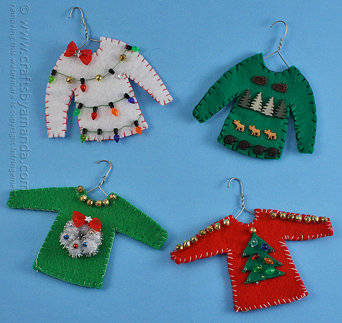 ugly Christmas sweater felt ornaments tutorial