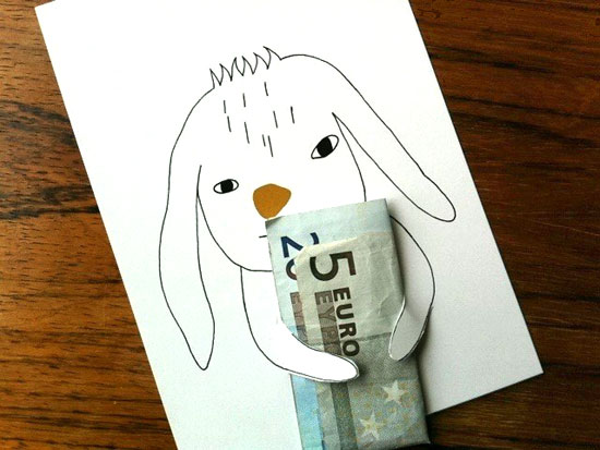 bunny holding money DIY card to give cash as a gift