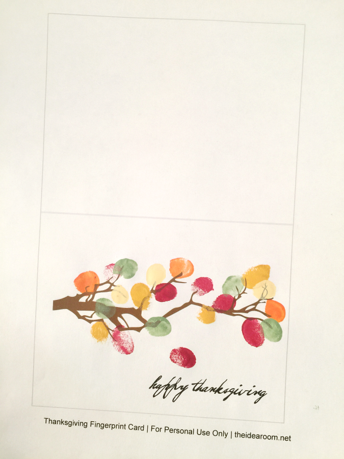 DIY printable Thanksgiving fingerprint Family Tree art or card