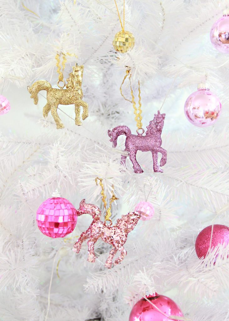 Glitter covered unicorn Christmas ornament tutorial