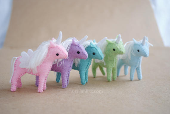 Miniature stuffed felt unicorn Christmas ornaments