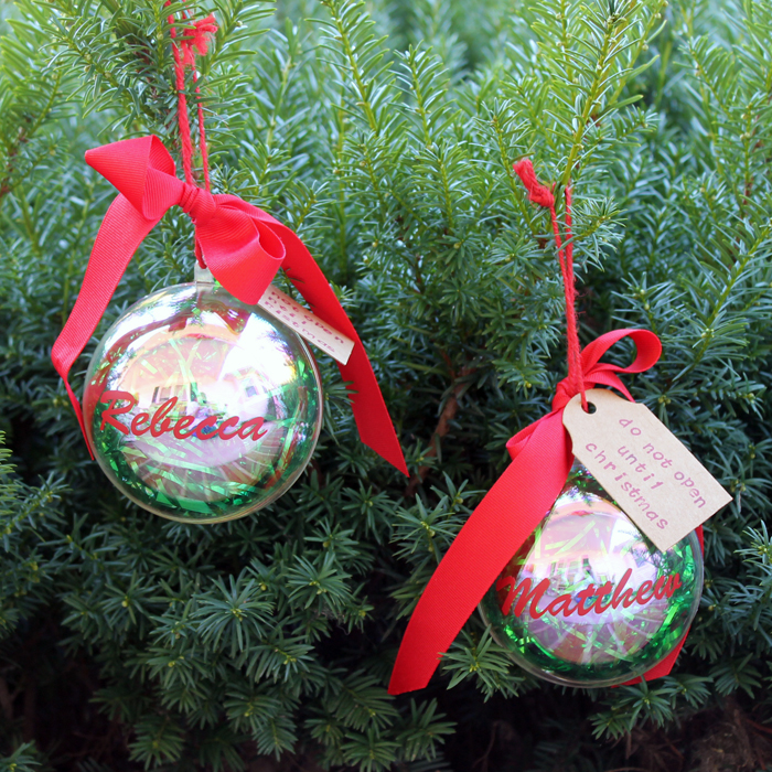 Christmas ornaments with cash hidden inside tutorial