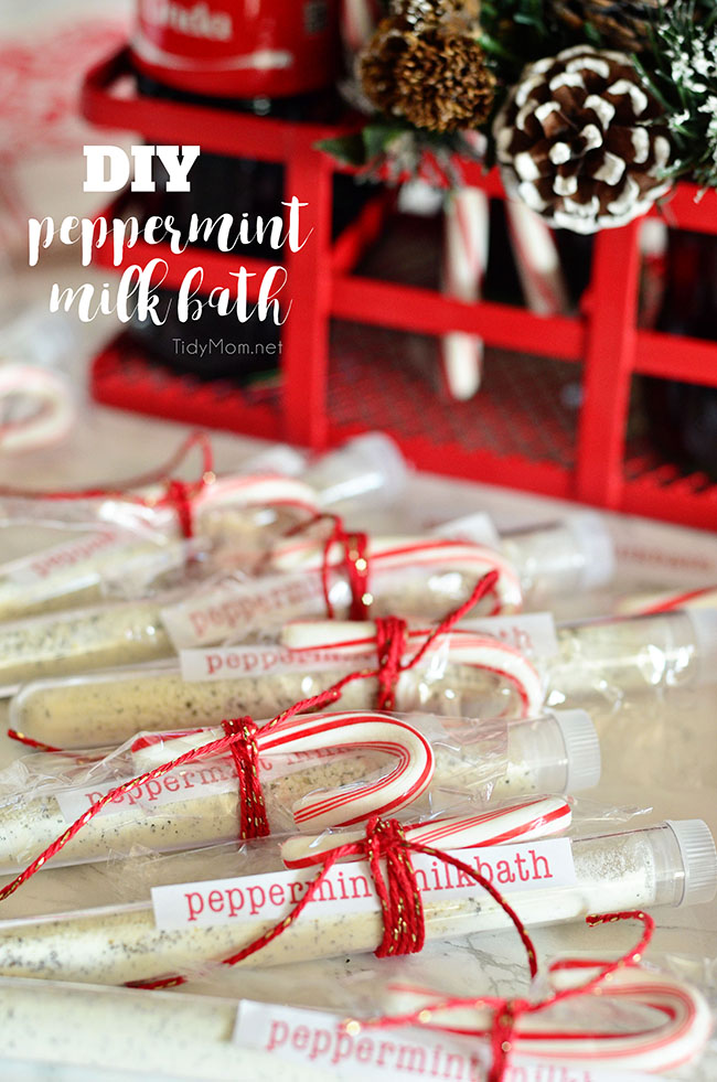 Homemade Peppermint Milk Bath is so easy to make and great for gifting! Get the details at TidyMom.net