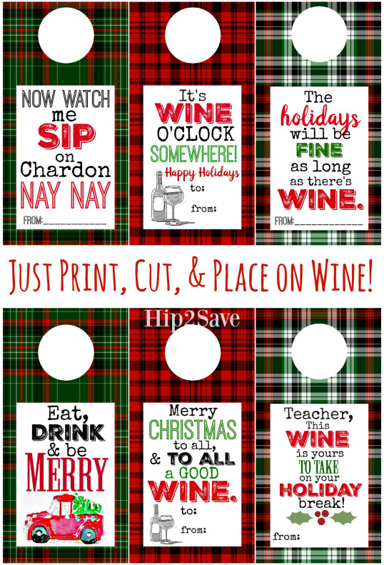 plaid printable wine gift tag for Christmas