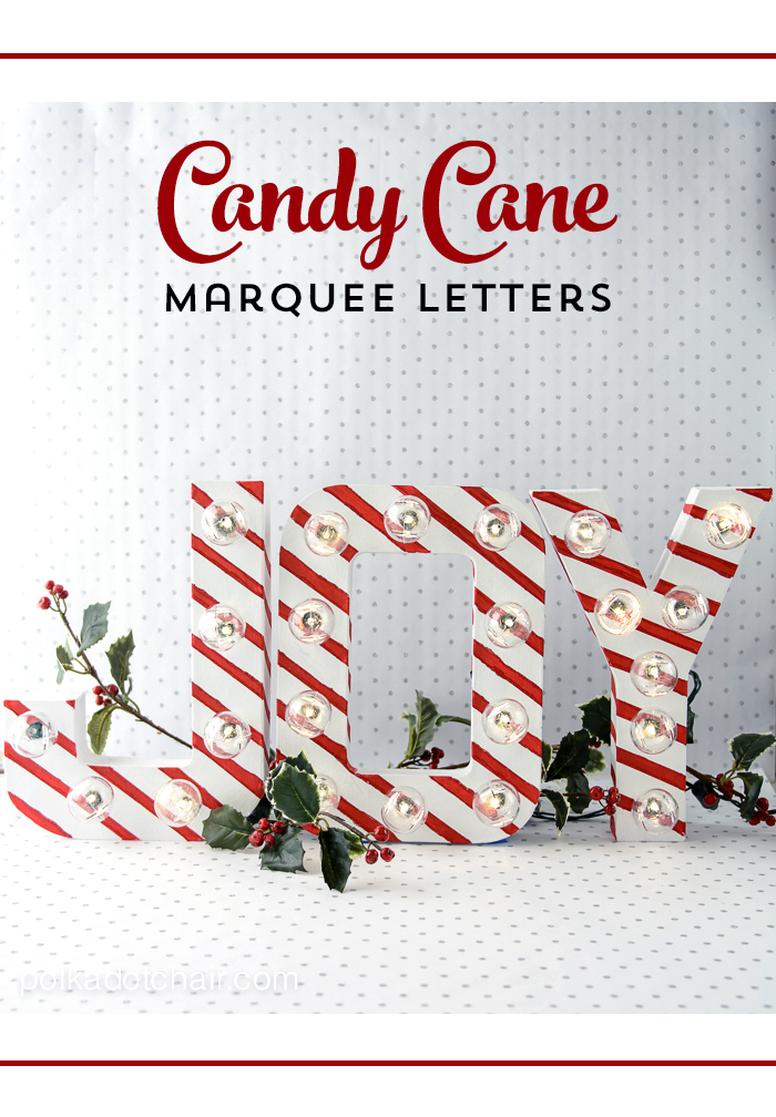 Candy cane striped Christmas marquee letters decorations