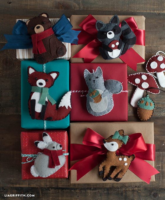 Felt woodland Christmas ornament gift toppers tutorial