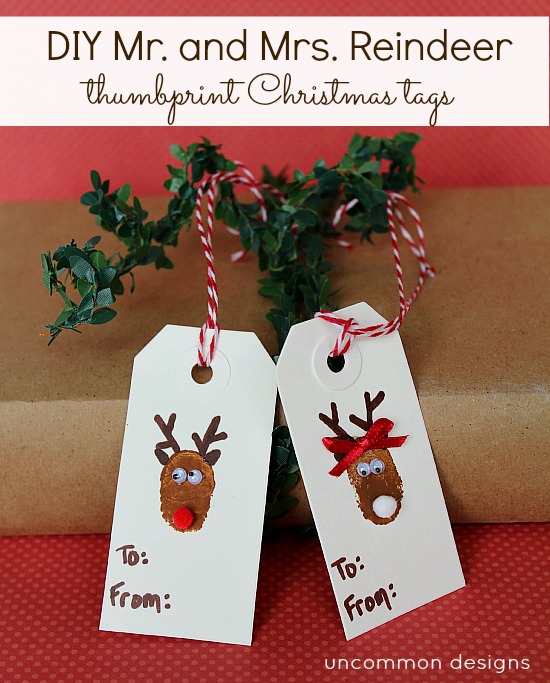 fingerprint Christmas reindeer gift tags tutorial