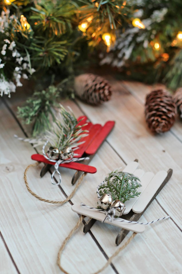 popsicle stick sled Christmas ornament tutorial