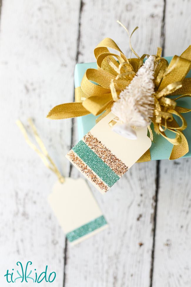 DIY glitter striped Christmas gift tag tutorial