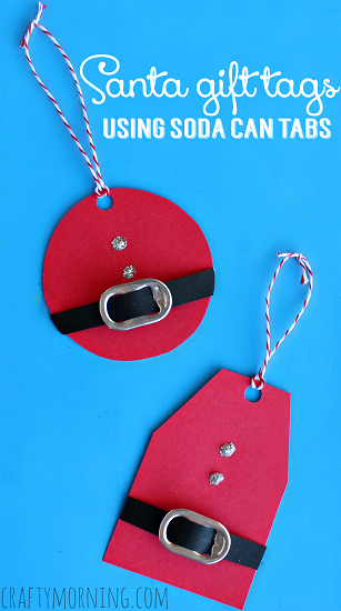 recycle soda tabs to make these darling Christmas santa suit gift tags.