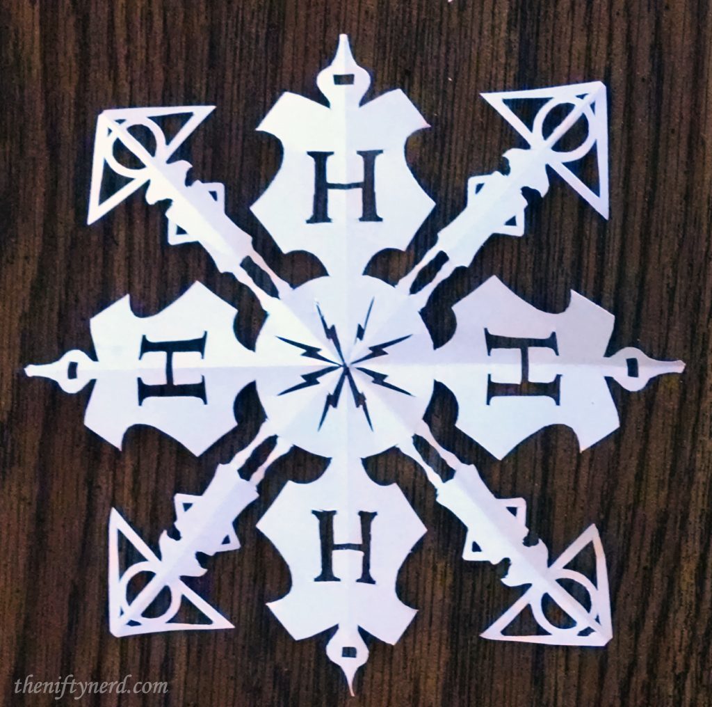 Harry Potter themed Christmas paper cutout snowflakes