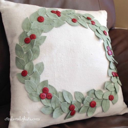 Pottery Barn knockoff felt Christmas wreath pillow