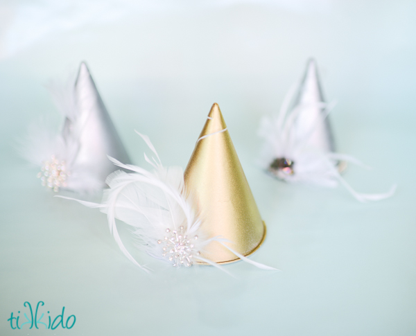 Glamorous mini New Year's Eve hats made out of snow cones