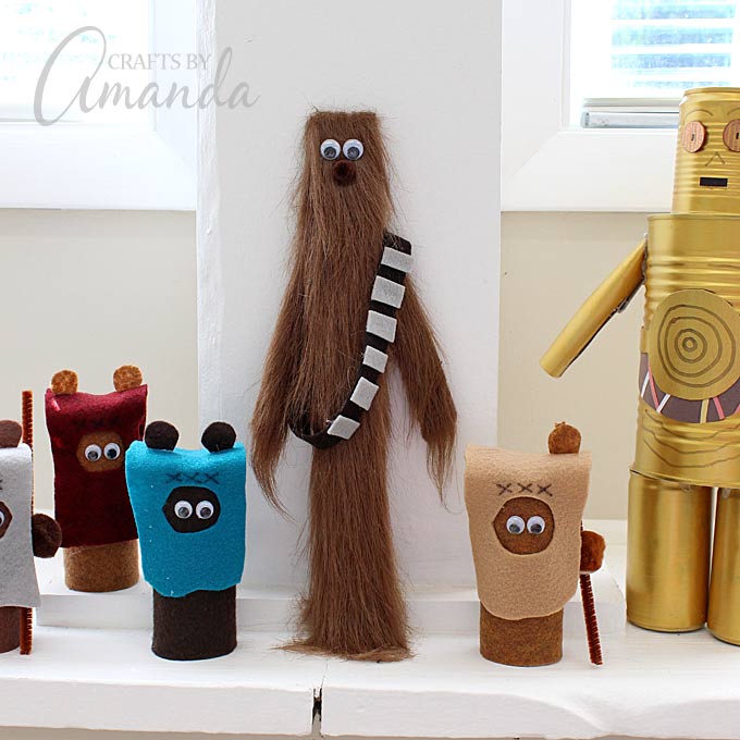 Chewbacca Star Wars craft made from a paint stick and faux fur