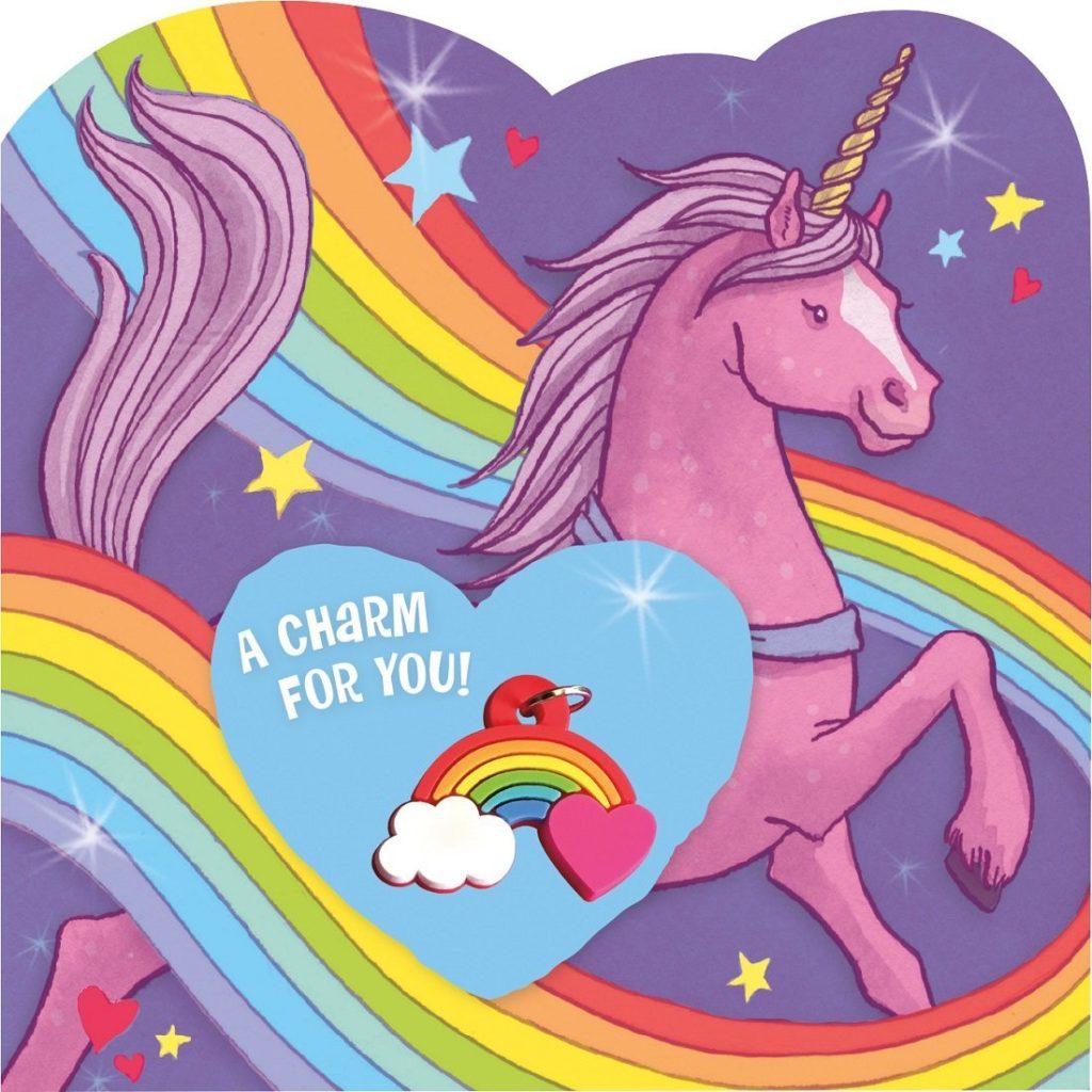 unicorn valentines to buy with rainbow charm gift