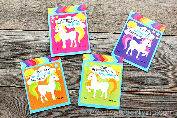 Free printable rainbow unicorn valentine's day cards