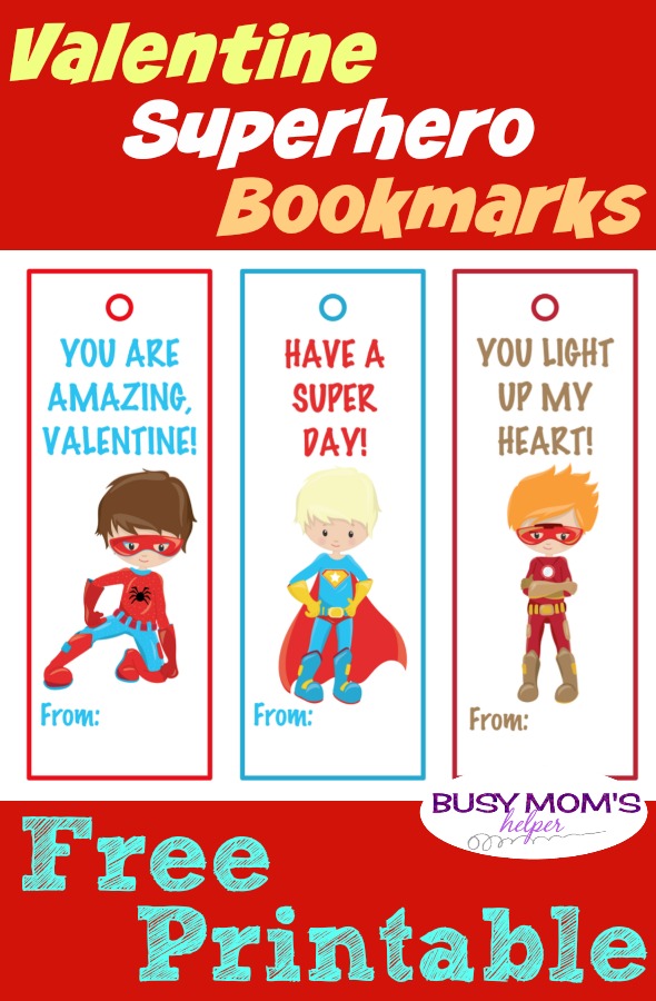 superhero valentine free printable bookmarks