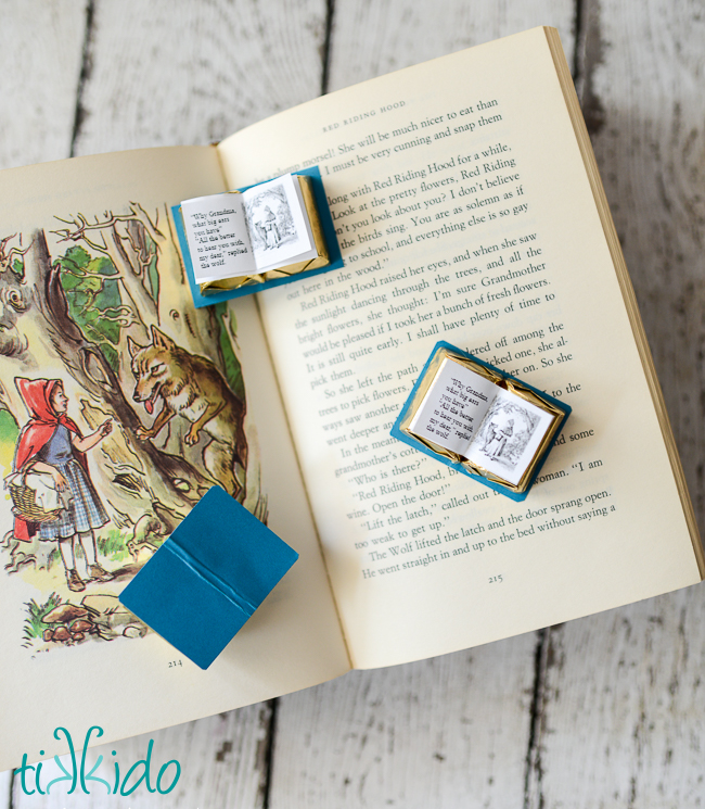 turn chocolates into miniature book favors