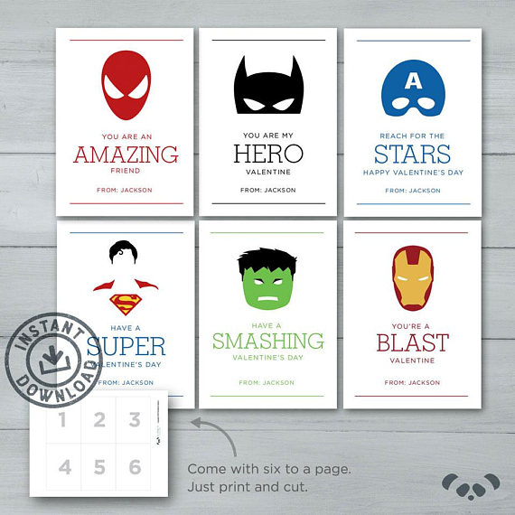 simple graphic printable superhero valentines