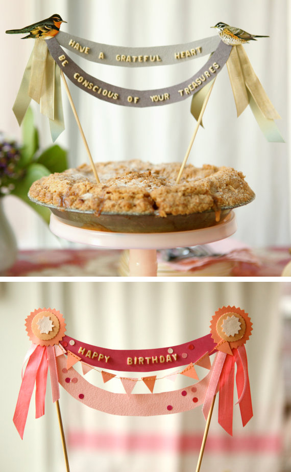 paper and alphabet pasta cake topping bunting