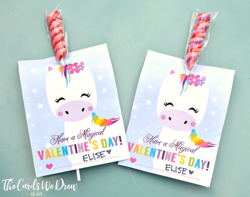 Printable unicorn valentine lollipop holder