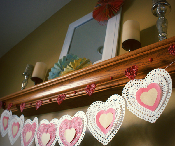 dollar store doily heart valentine's day garland