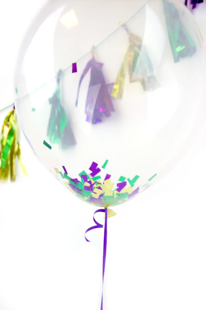 DIY mardis gras confetti balloons