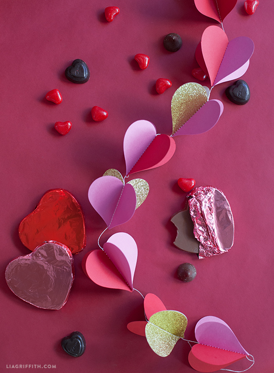 paper heart sewn valentine's day garland