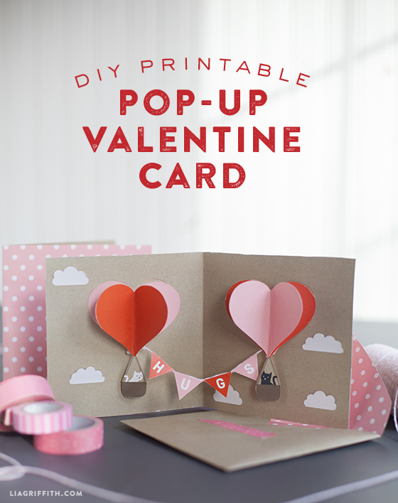 Hot air balloon pop up valentine's day card