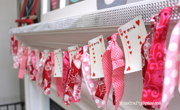 heart playing card and fabric valentine's day garland tutorial