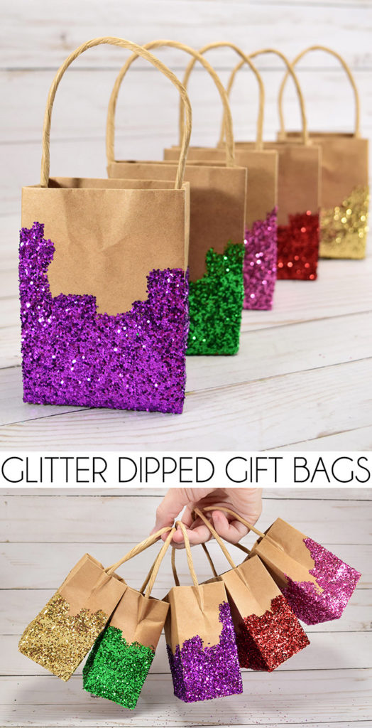 Glitter dipped paper favor bag tutorial