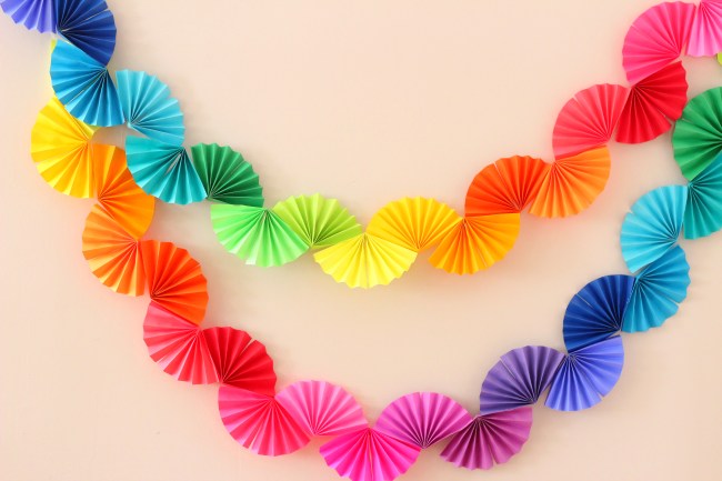 Rainbow paper fan garland tutorial