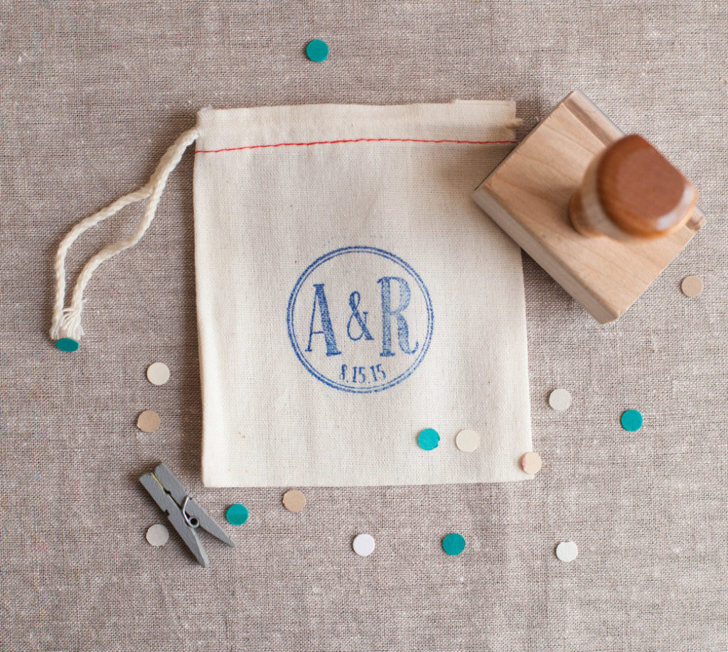 DIY stamped monogram muslin favor bag tutorial