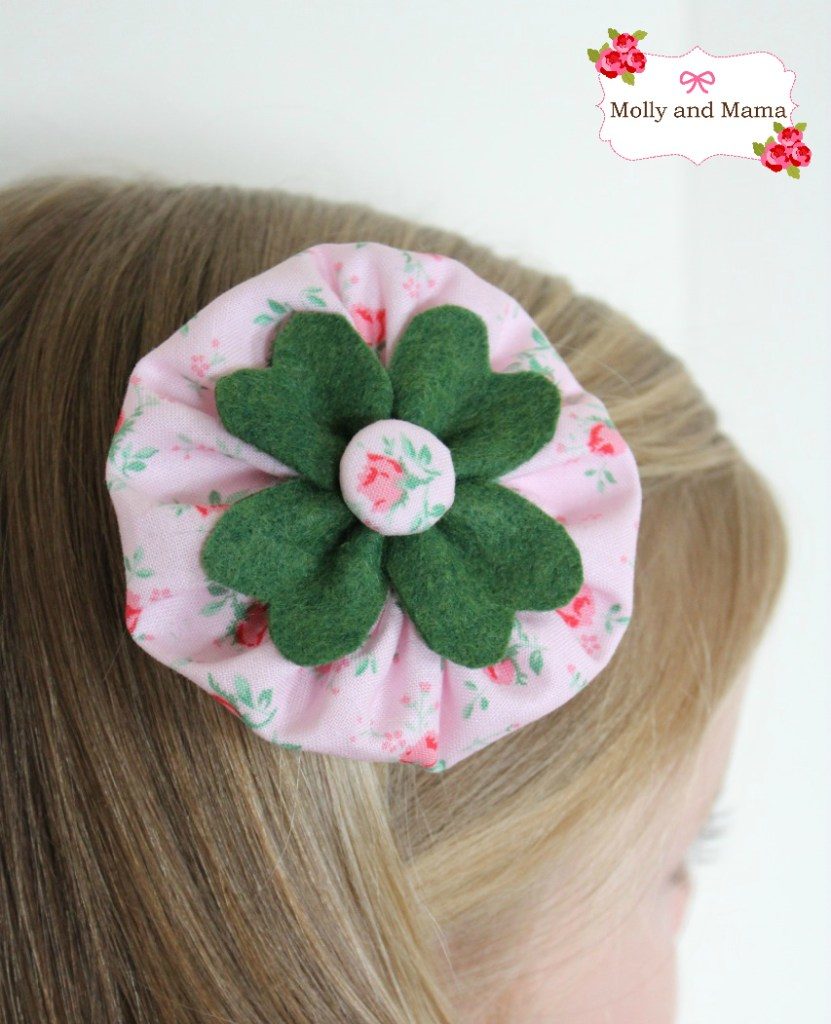 Felt four leaf clover and fabric hair clip for St. Patrick's Day