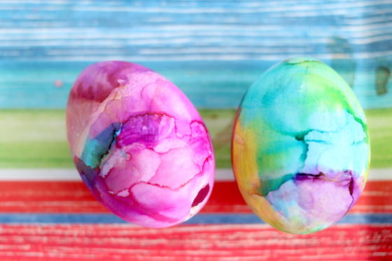 These tie-dyed Easter eggs are made with sharpies and rubbing alcohol.  It's an easy craft for kids to do, and the results are absolutely stunning.