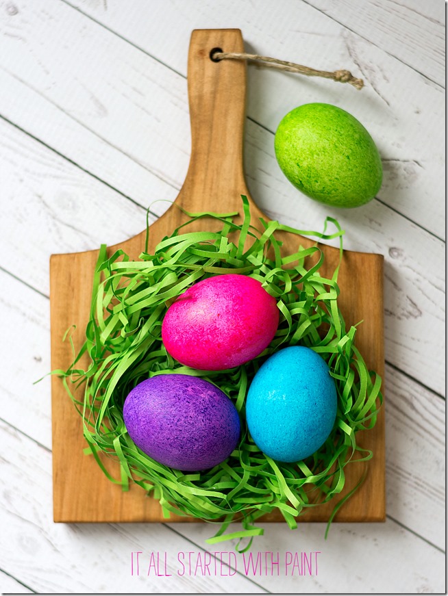 Bright and vibrant Easter eggs dyed using food coloring and rice.