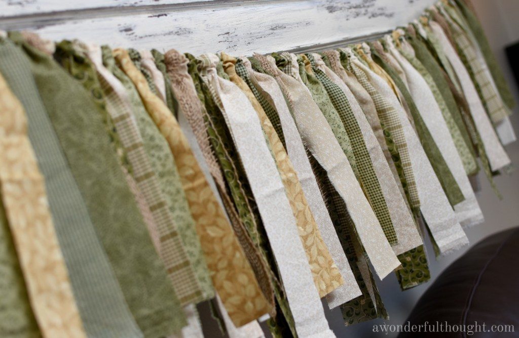 Green fabric scrap garland